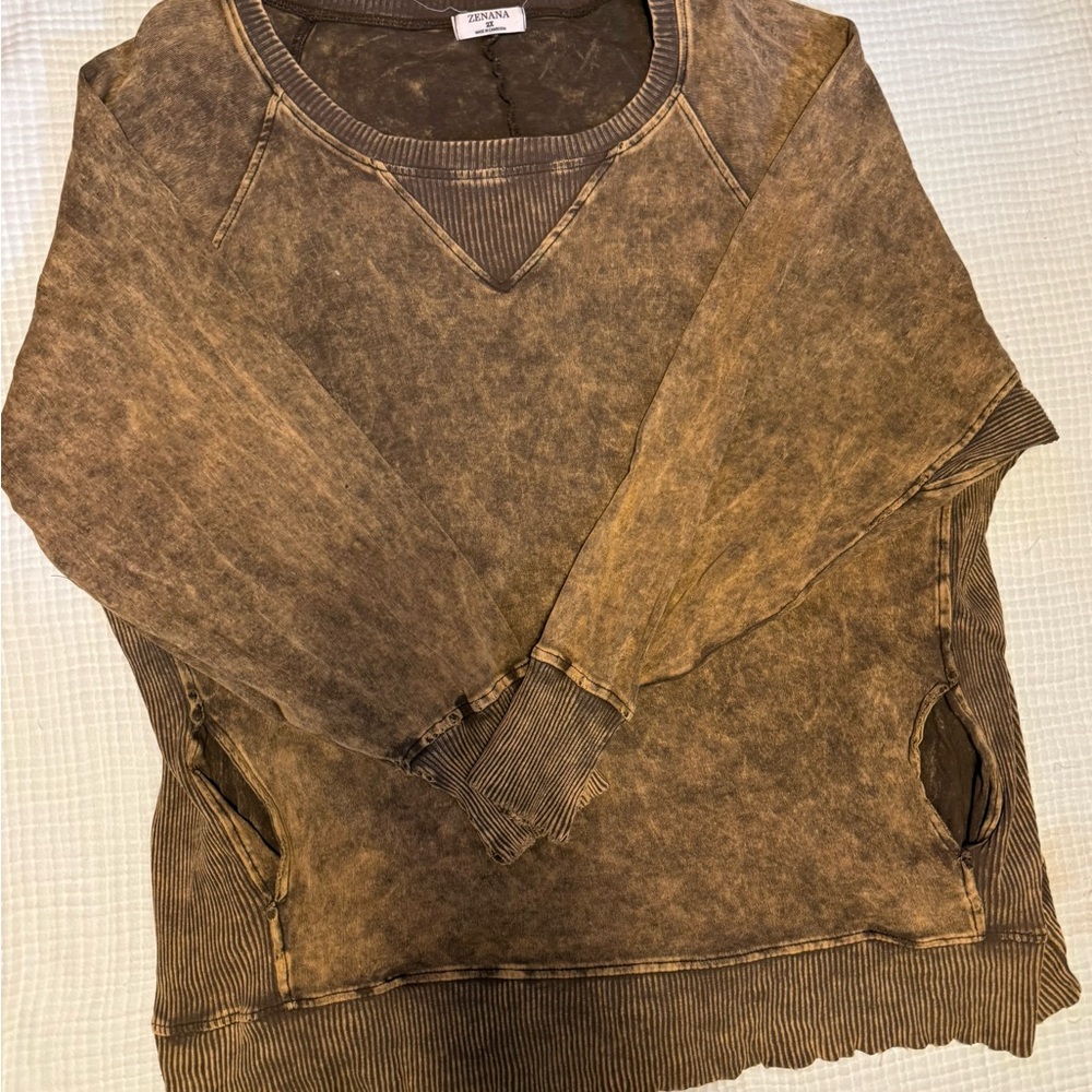 Women's Distressed Brown Crewneck Top